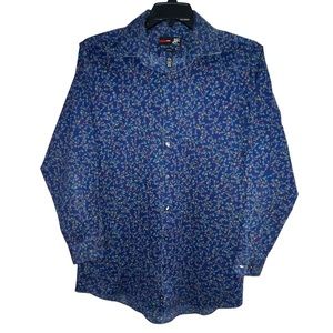 JF J. Ferrar Men’s Floral Shirt Size L Blue Flowers Stretch 16-16 1/2 32-33